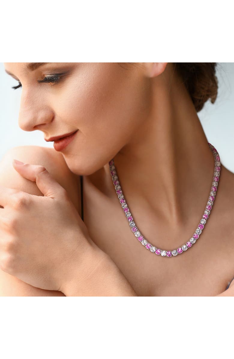 Julianna B. Lab-Created Pink & White Sapphire Tennis Necklace, Alternate, color, Created Sapphire