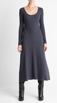 Vince Rib Scoop NeckLong Sleeve Midi Dress
