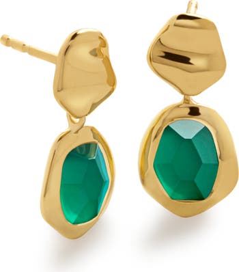 ピアス Deco 24K Gold Plated Green Onyx Drop Earrings Large Green Onyx Drop Earrings in Gold, Natural Gemstone