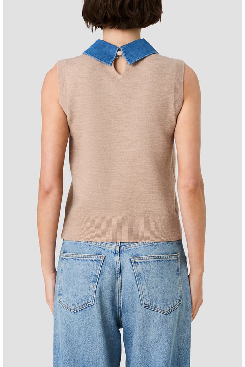 Babysoft Denim Collar Knit Vest, Alternate, color, TAUPE/ SKY BLUE VINTAGE