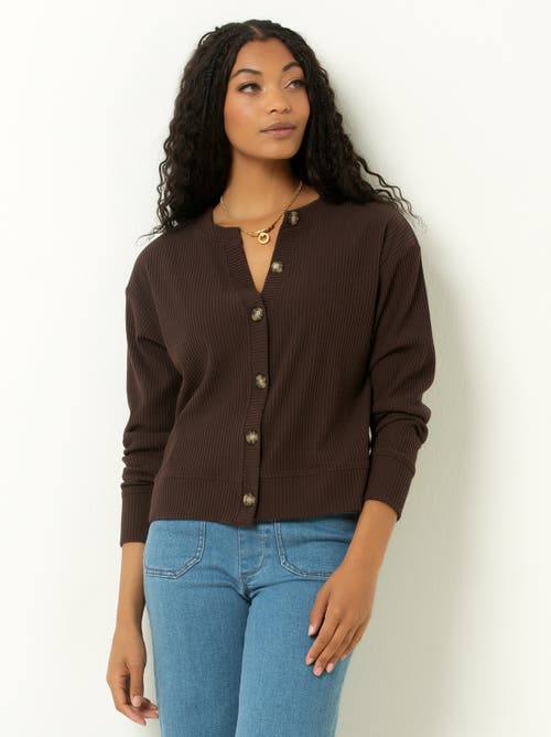 Single Stitch Ribbed V-neck Cardigan In Brown