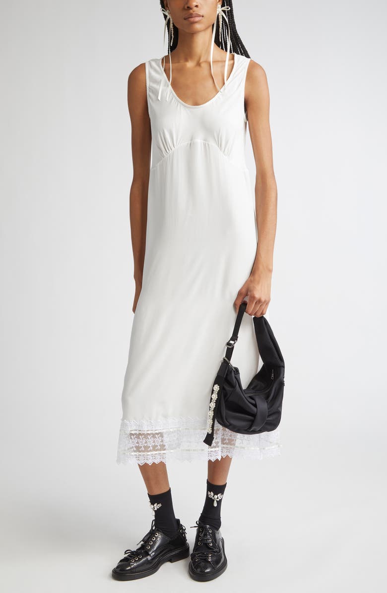 Simone Rocha Scoop Neck Lace Trim Midi Dress, Main, color, Ivory