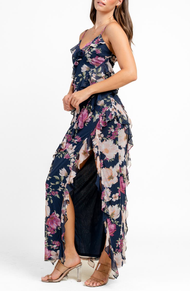 Beivy Cascade Ruffle Maxi Dress, Alternate, color, Navy
