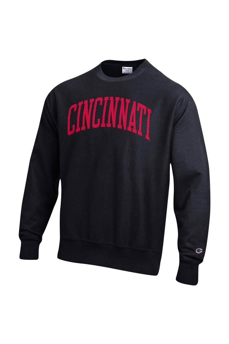 Men's Champion Black Cincinnati Bearcats Arch Reverse Weave Pullover Sweatshirt, Alternate, color, Black