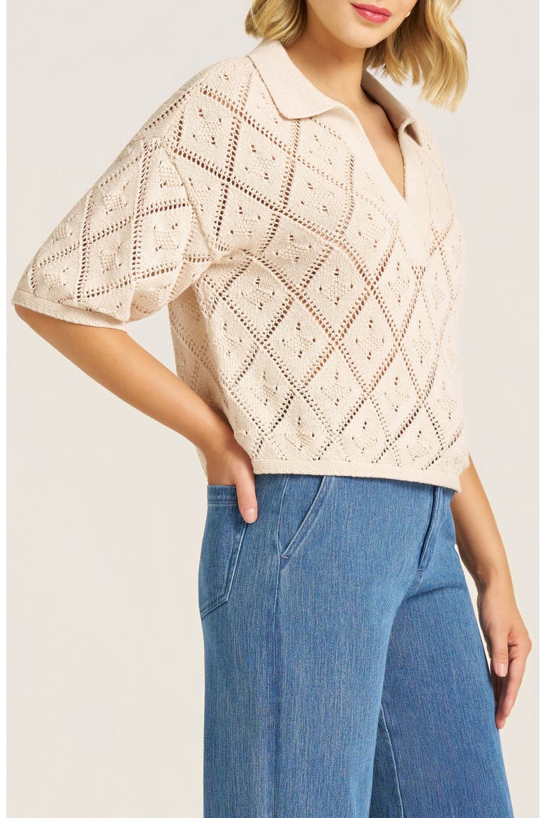 Jasmine Open Stitch Johnny Collar Sweater, Alternate, color, NATURAL