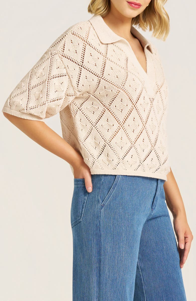 matty m. Jasmine Open Stitch Johnny Collar Sweater, Alternate, color, Natural