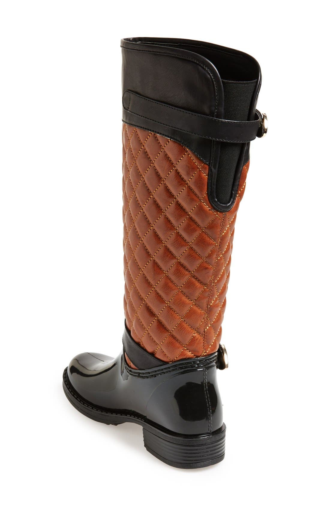 'Peacon' Quilted Tall Rain Boot, Alternate, color, TAN/ BLACK