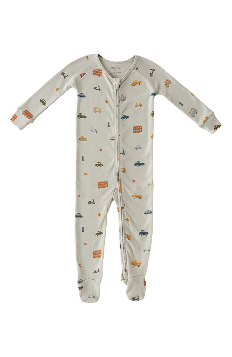 Pehr Print Rib Organic Cotton Footie, Main, color, Rush Hour Mist