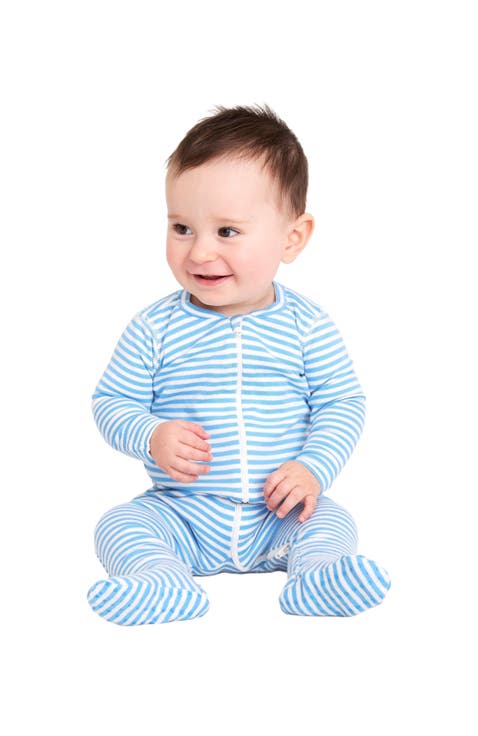 Baby Organic Zip Footie In Stripe