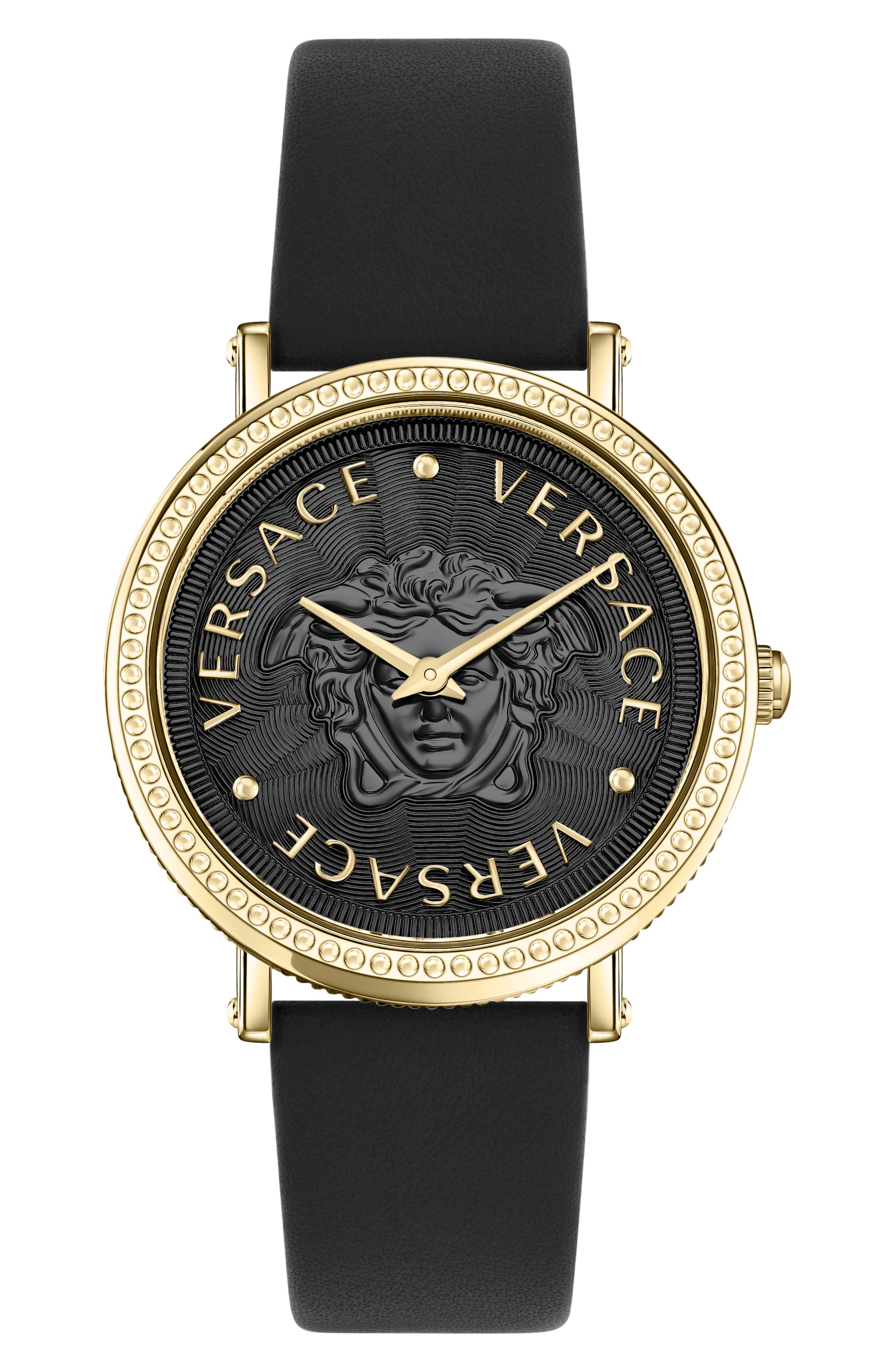 Versace V-Dollar Leather Strap Watch, 37mm