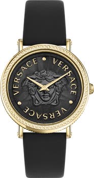 Versace V-Dollar Leather Strap Watch, 37mm