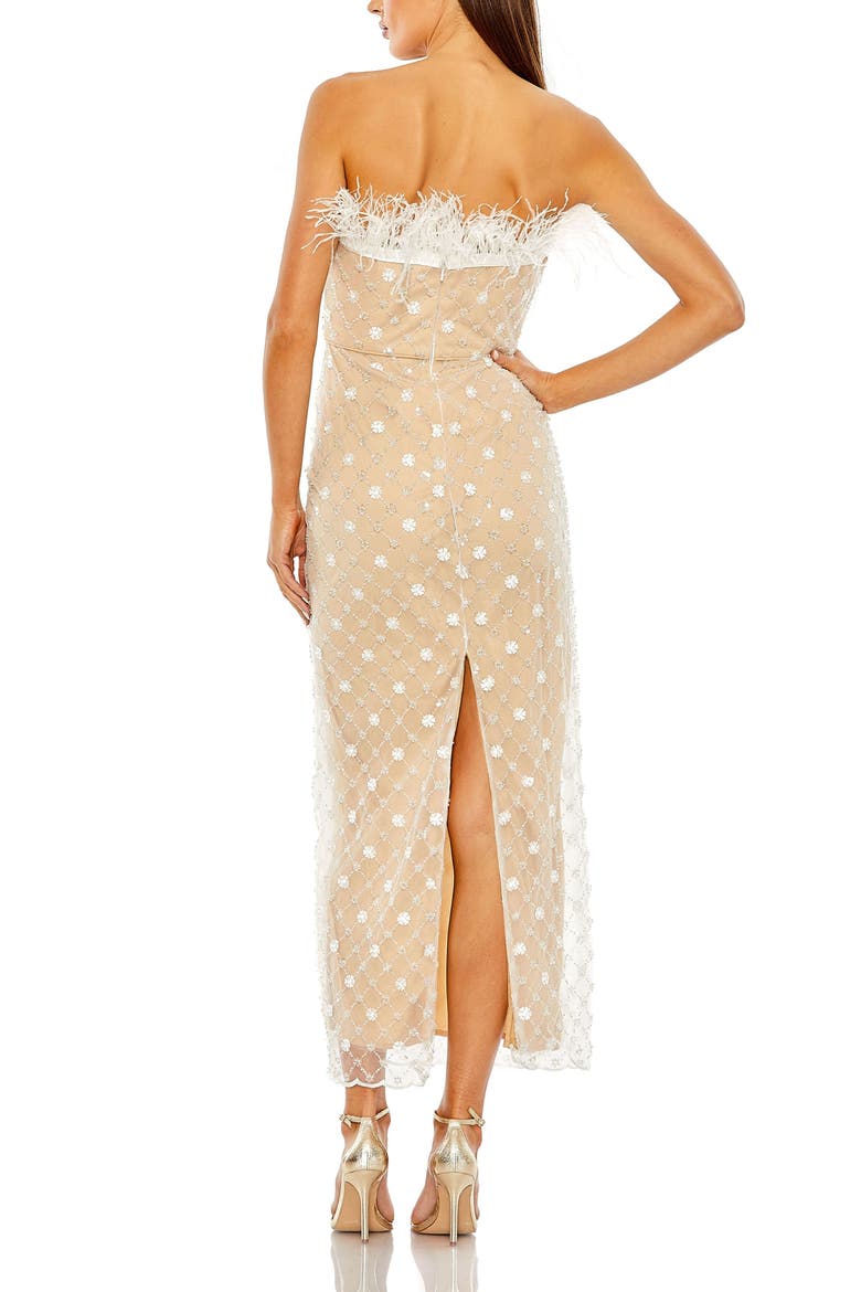 Floral Embellished Mesh Gown with Blouson Bodice and Fitted Skirt, Alternate, color, Ivory Nude