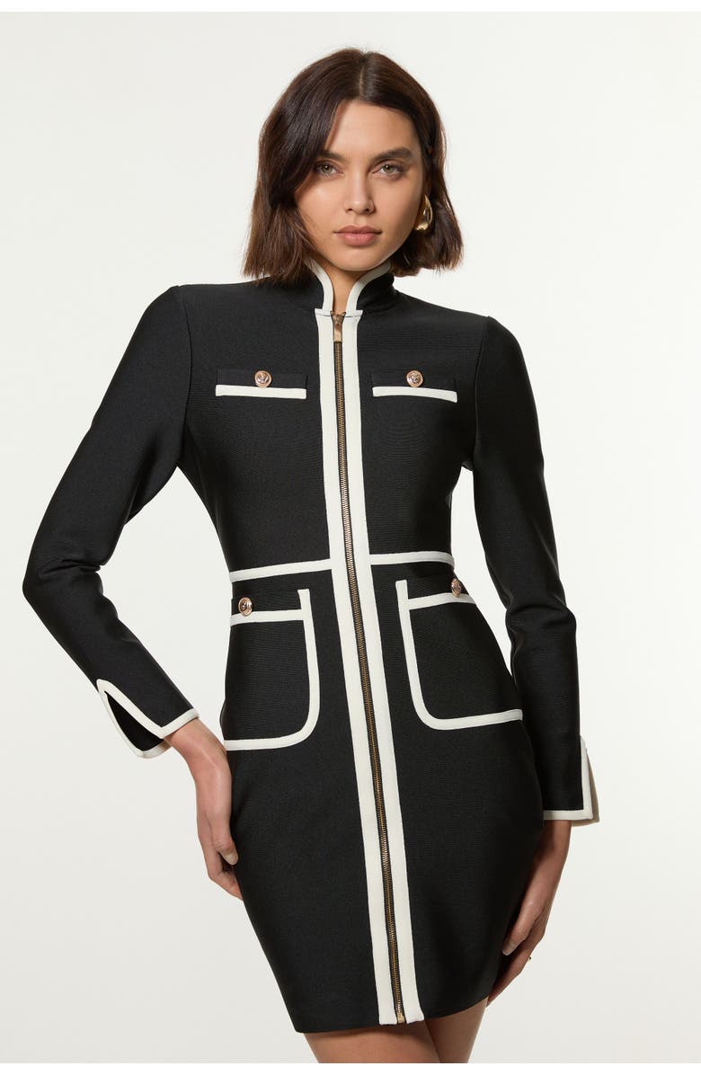 Karen Millen Petite Bandage Military Knit Dress, Main, color, Mono