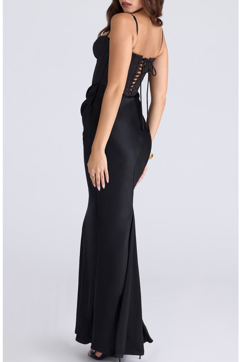Valentina Corset Satin Gown, Alternate, color, BLACK