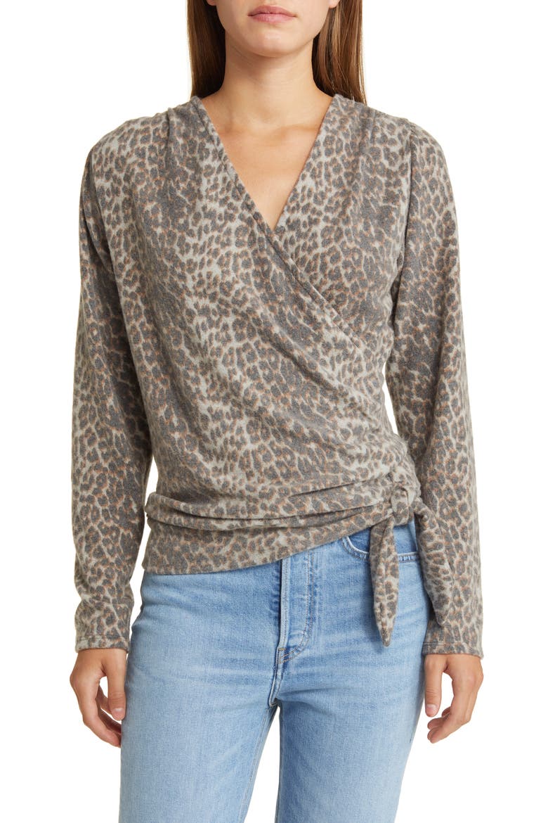 Faux Tie Wrap Top, Main, color, GRAY/ CHARCOAL