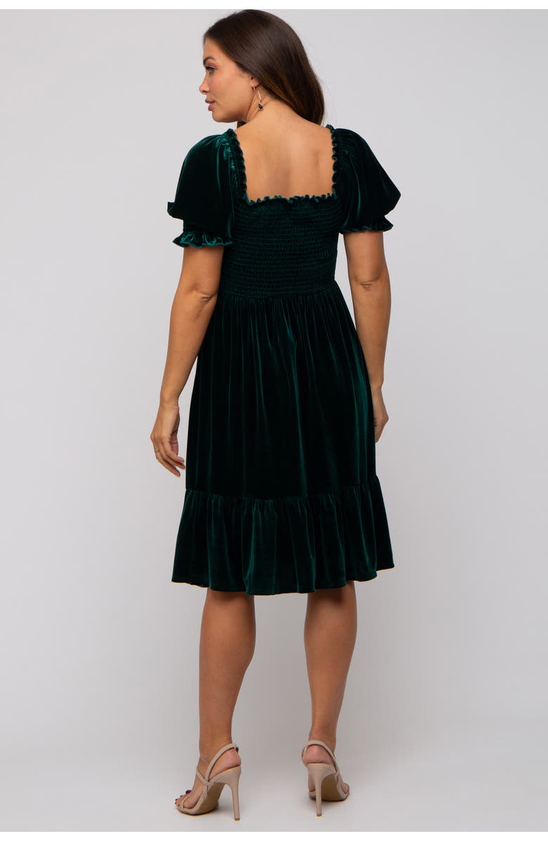 PinkBlush Velvet Smocked Puff Sleeve Dress, Alternate, color, Forest Green