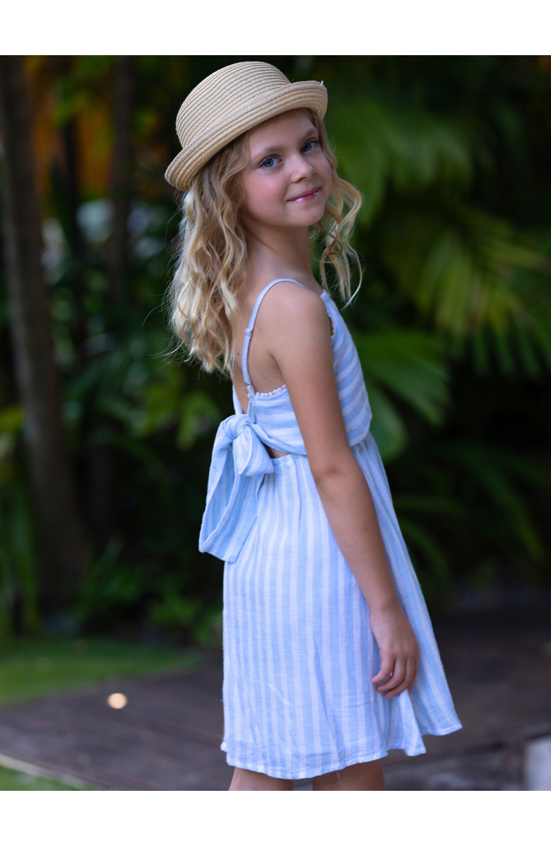 Mia Belle Girls Coastal Blue Stripe Cotton Sundress, Alternate, color, Blue