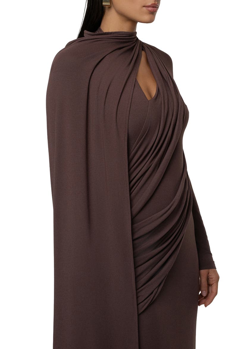 Draped Elegance Long Sleeve Gown, Alternate, color, BROWN
