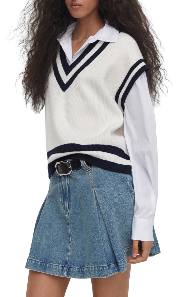 MANGO Tipped V-Neck Sweater Vest, Alternate, color, 