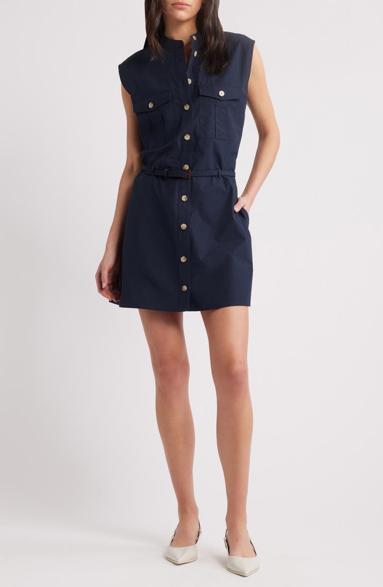 FRAME Cap Sleeve Cotton Safari Shirtdress, Main, color, Navy
