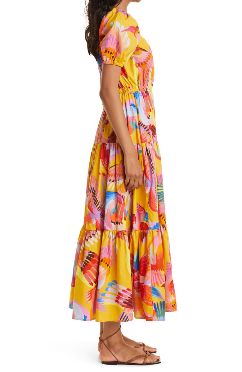 FARM Rio Neon Macaws Puff Sleeve Cotton Maxi Dress, Alternate, color, 