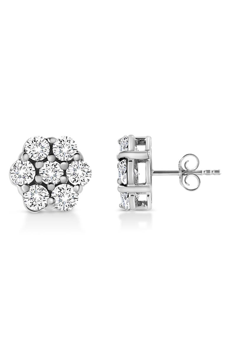 14K White Gold 1/2 Ct Prong RoundDiamond Flower Stud Earring, Alternate, color, White