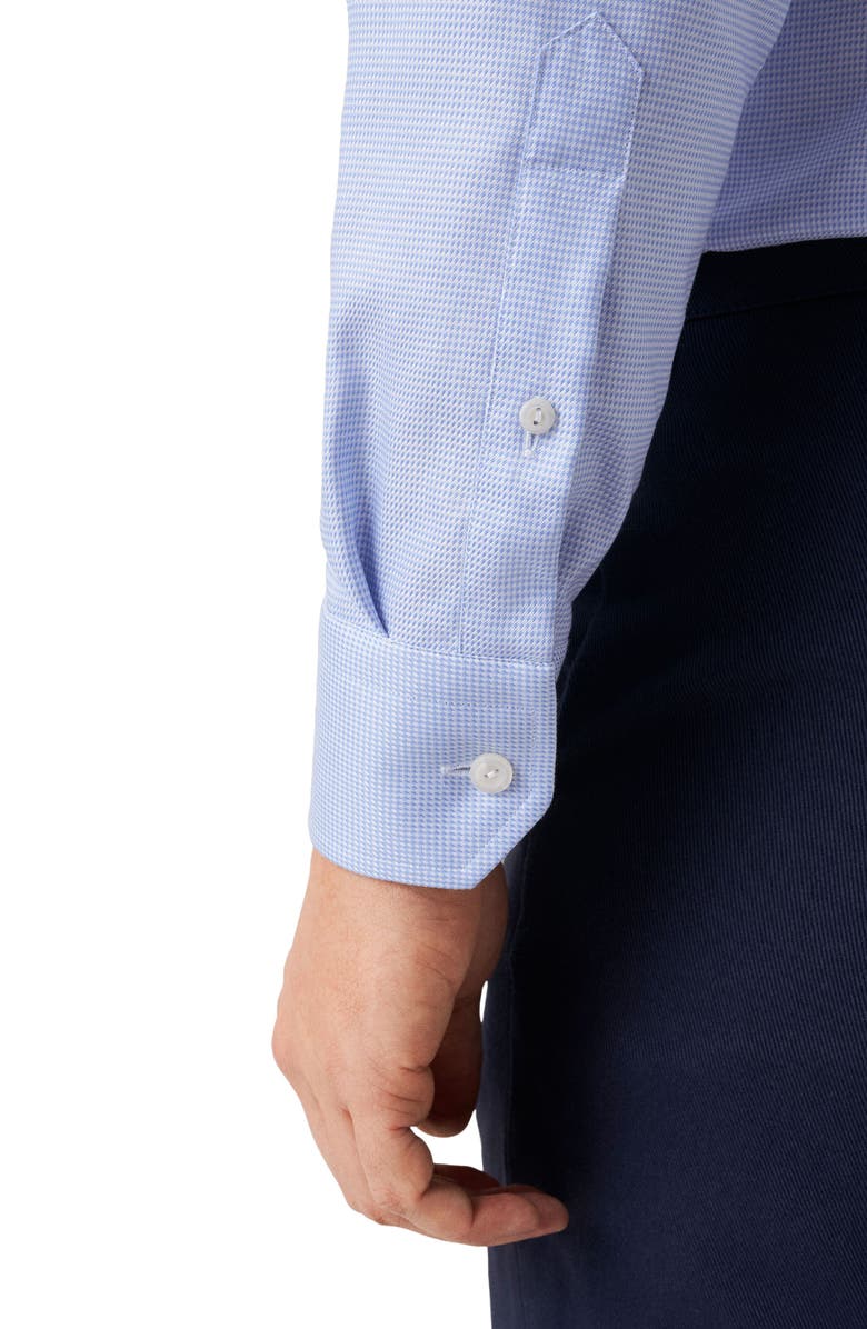 Eton Contemporary Fit Houndstooth Cotton Dress Shirt, Alternate, color, Light Blue