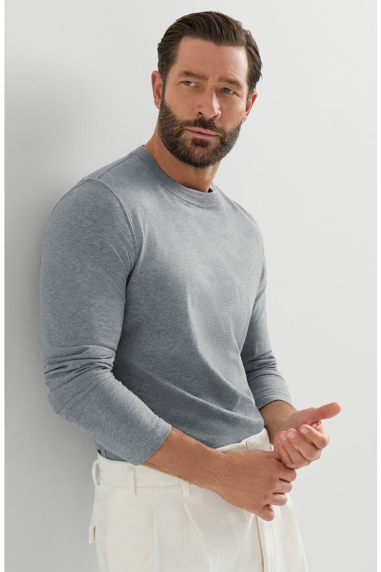 Cotton jersey long sleeve crew neck T-shirt, Alternate, color, Grey
