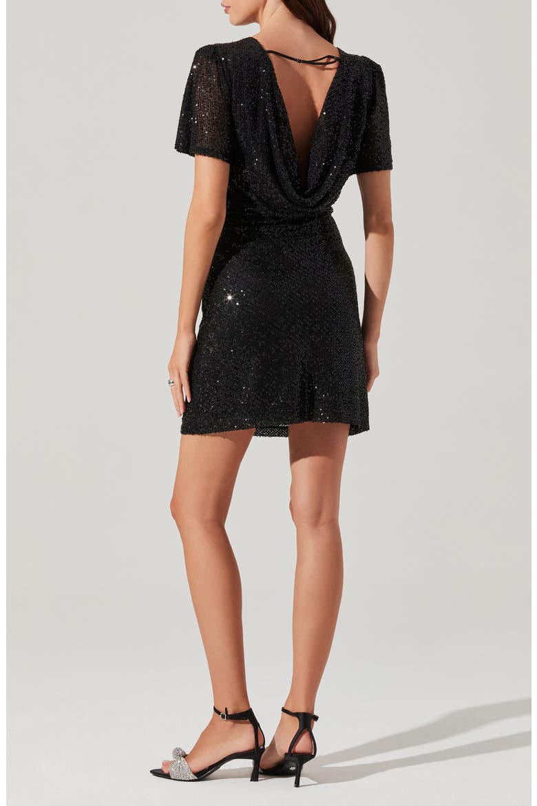 Sequin Flutter Sleeve Minidress, Alternate, color, BLACK