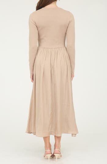 Mixed Media Long Sleeve Maxi Dress
