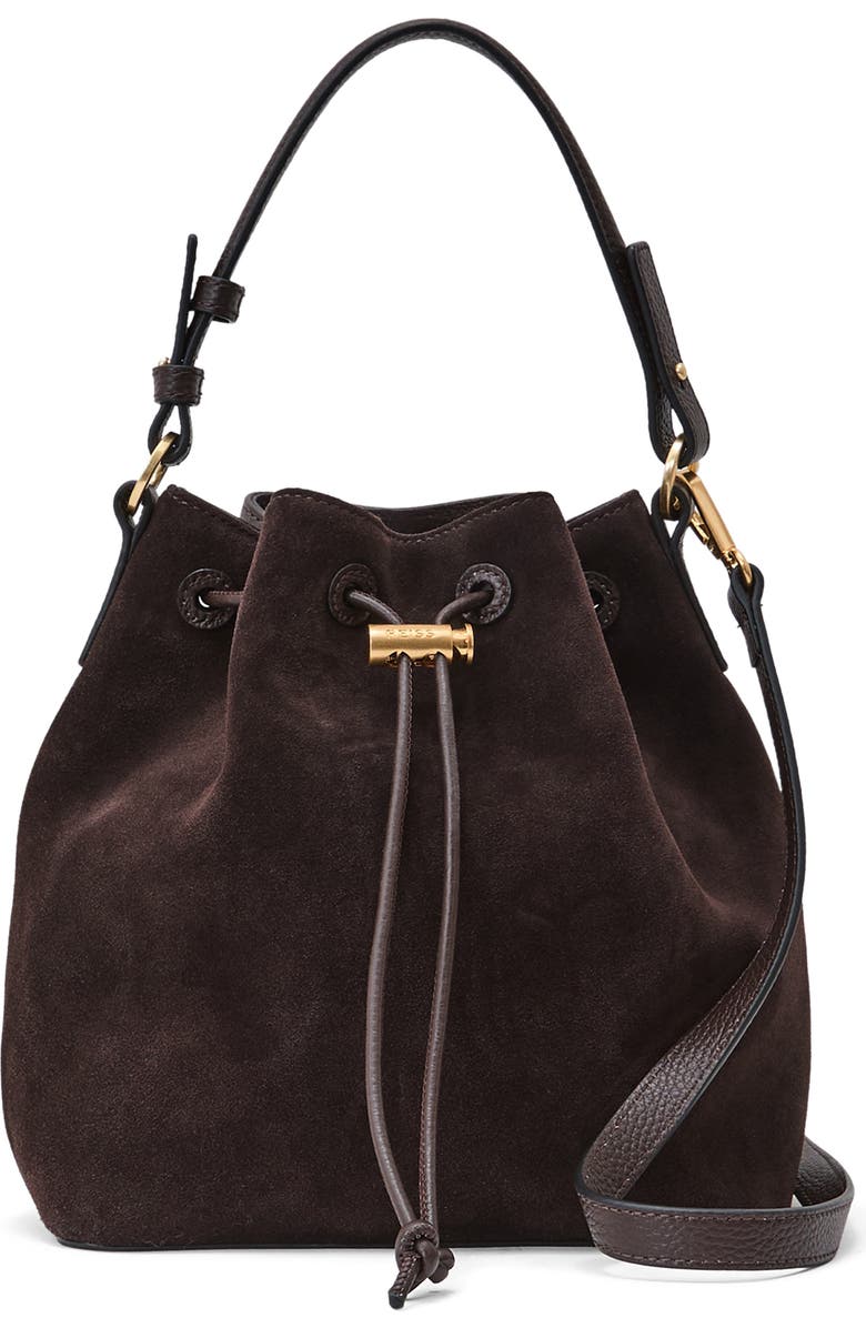 Reiss Esther Leather Bucket Bag, Main, color, Chocolate
