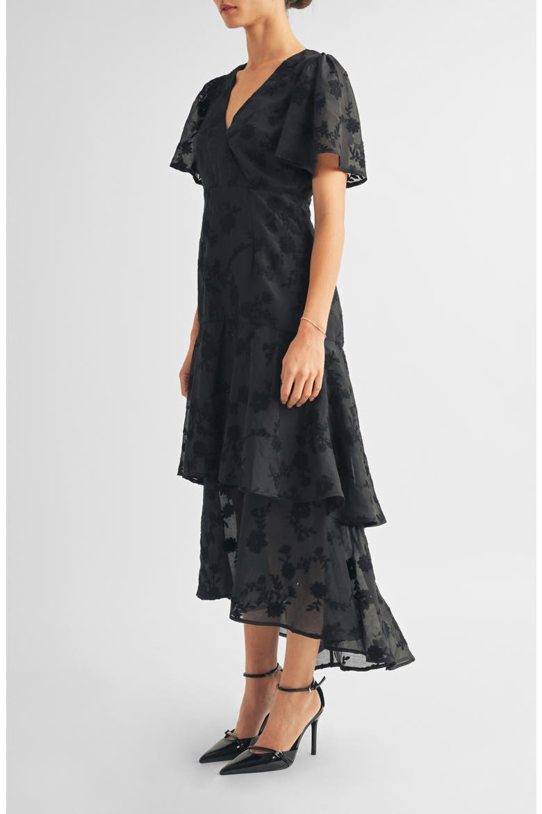Londyn Flutter Sleeve Gown, Alternate, color, BLACK FLORAL