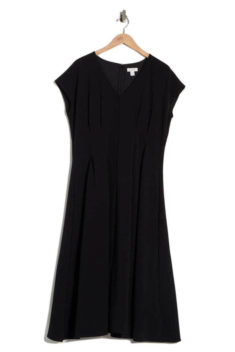 Pleated Waist A-Line Dress, Alternate, color, BLACK