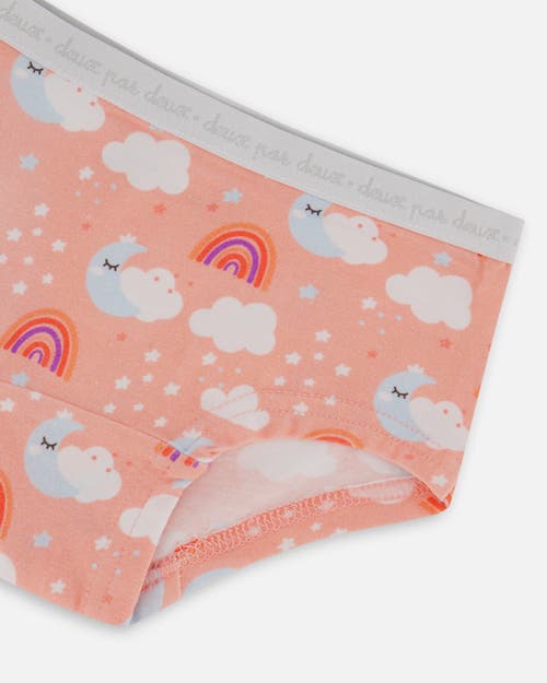 Deux Par Deux Girl's Printed Organic Cotton Boyshort Panty Rainbow On Light Coral In Rainbow On Light Coral