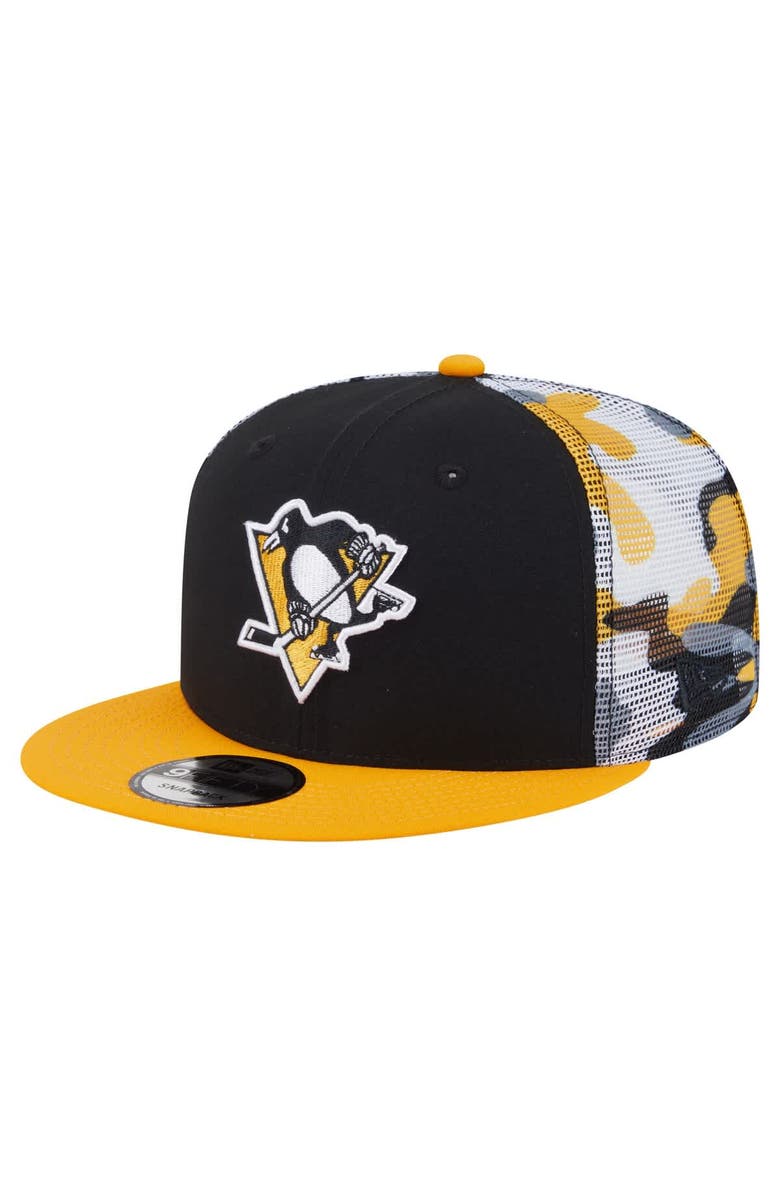 New Era Men's New Era Black/Gold Pittsburgh Penguins Camo Meshback 9FIFTY Snapback Hat, Main, color, Black