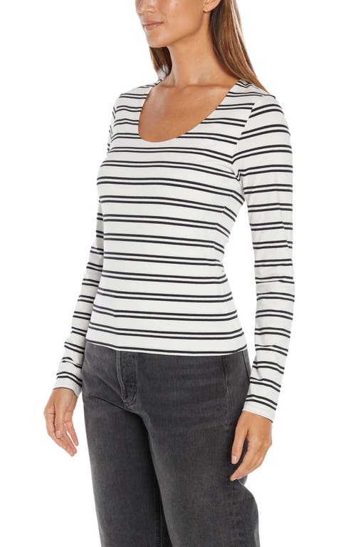Three Dots Stripe Scoop Neck Stretch Cotton Top In Egret/black Stripe