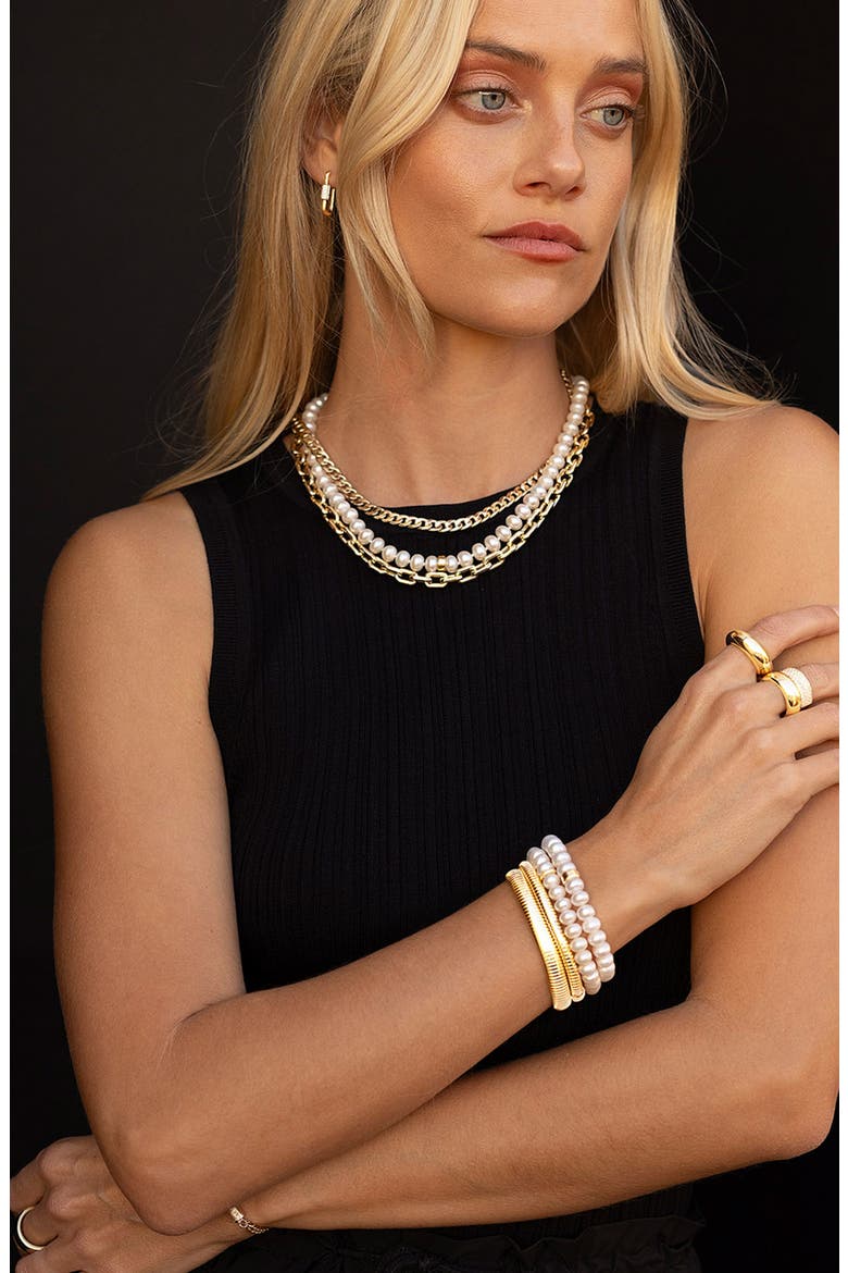 14K Pearl 8MM Bead Bracelet With Diamond Rondelle, Alternate, color, Pearl / Gold
