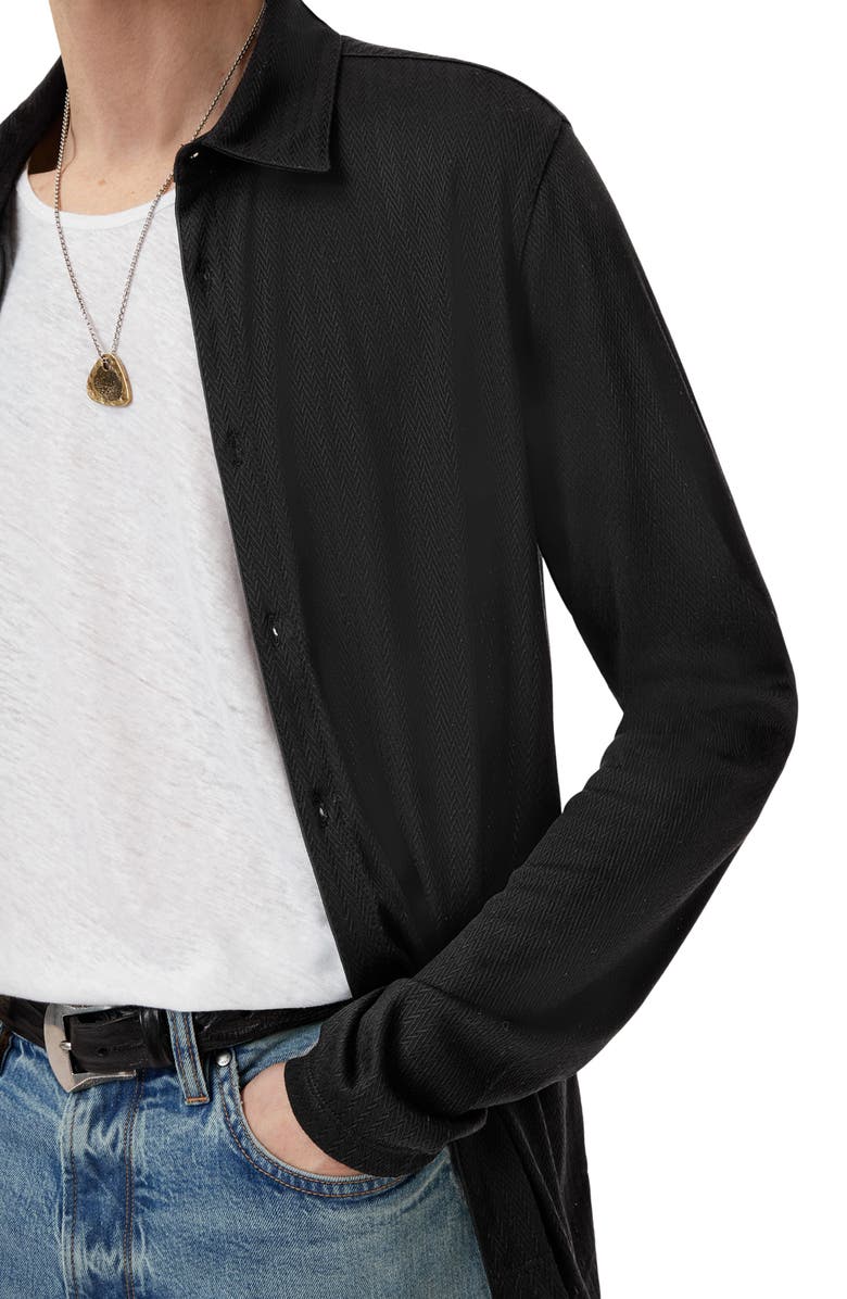 John Varvatos Caserta Regular Fit Textured Lyocell Button-Up Shirt, Alternate, color, Black