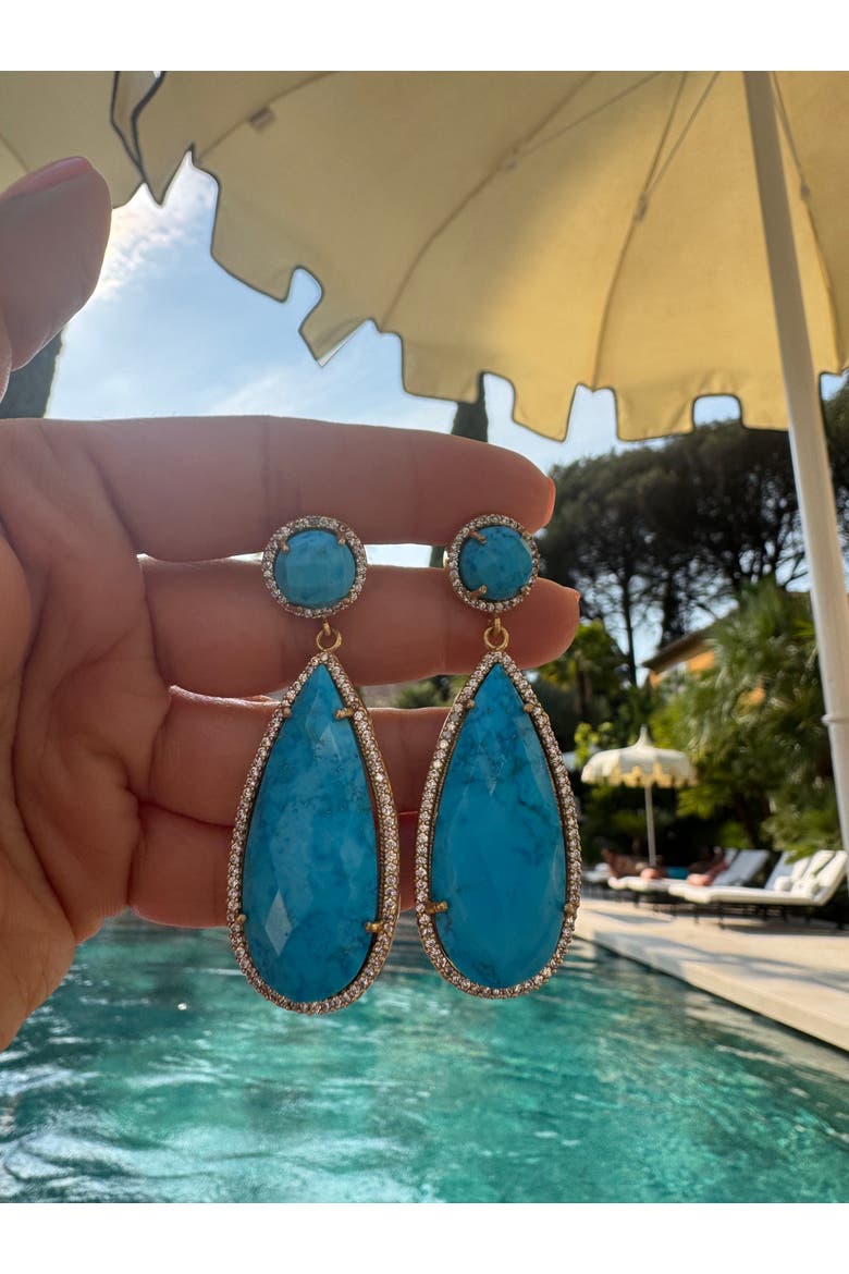 Large Pear Turquoise Earrings, Alternate, color, Turquoise