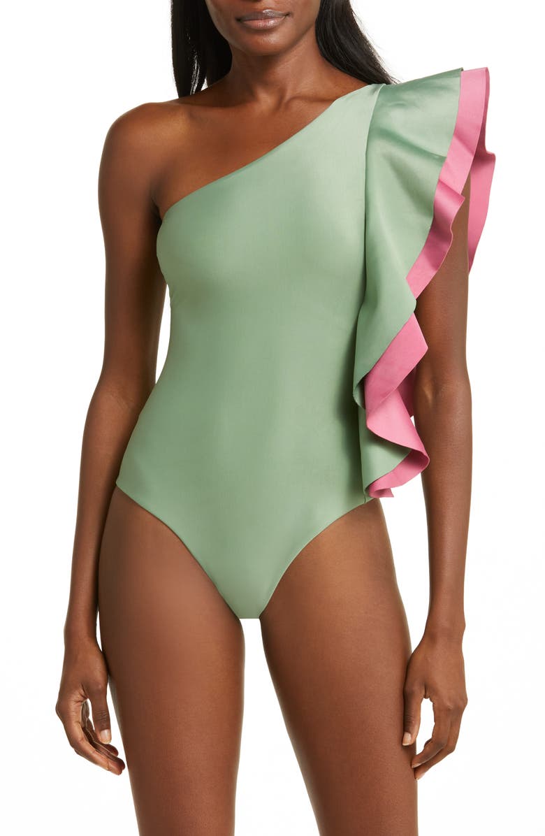 FARM Rio Ruffle One-Shoulder One-Piece Swimsuit, Main, color, 