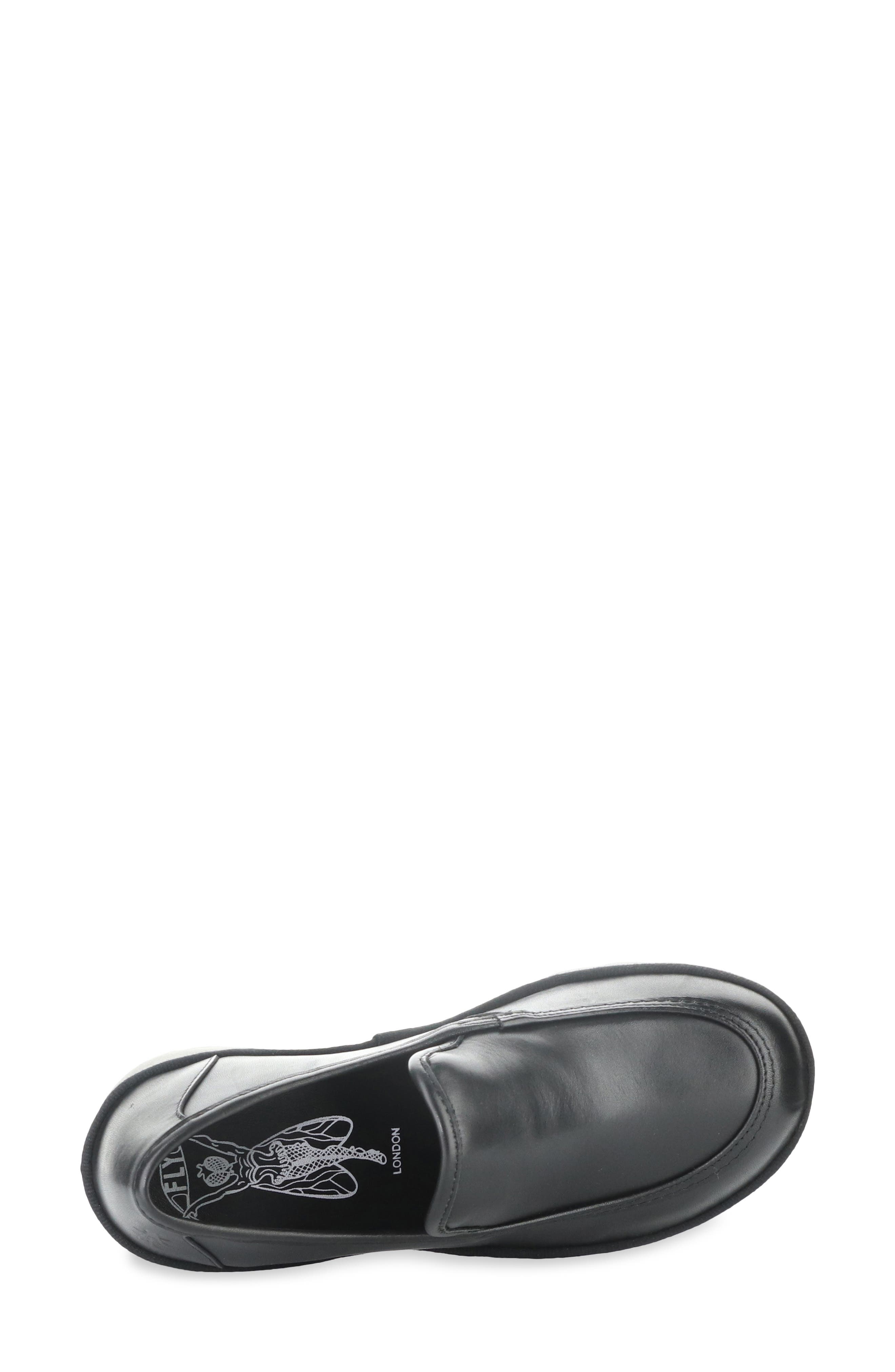 Fly London Block Heel Lug Loafer, Alternate, color, Black Burn