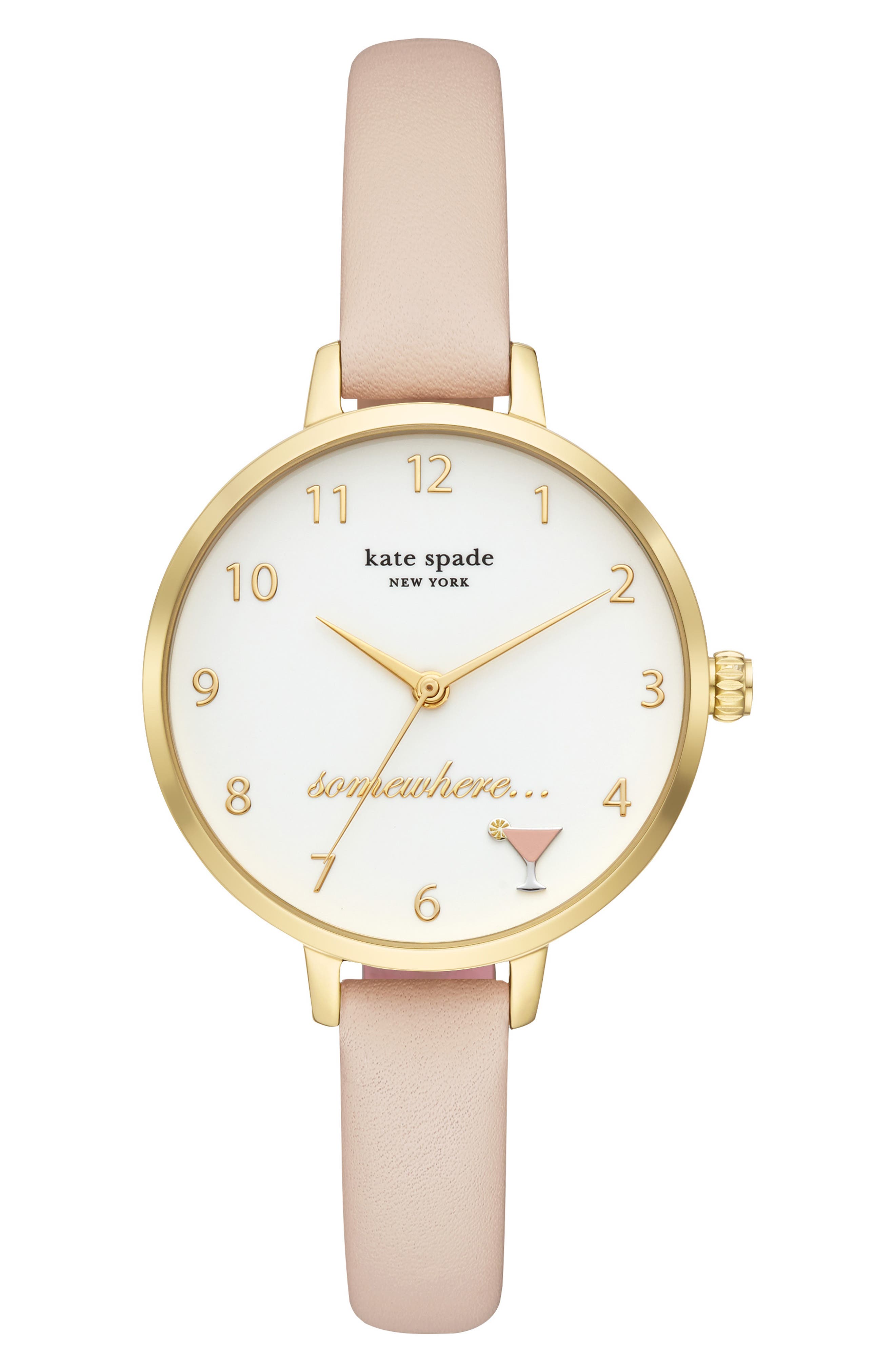 Kate Spade New York metro 5 o'clock somewhere leather strap watch