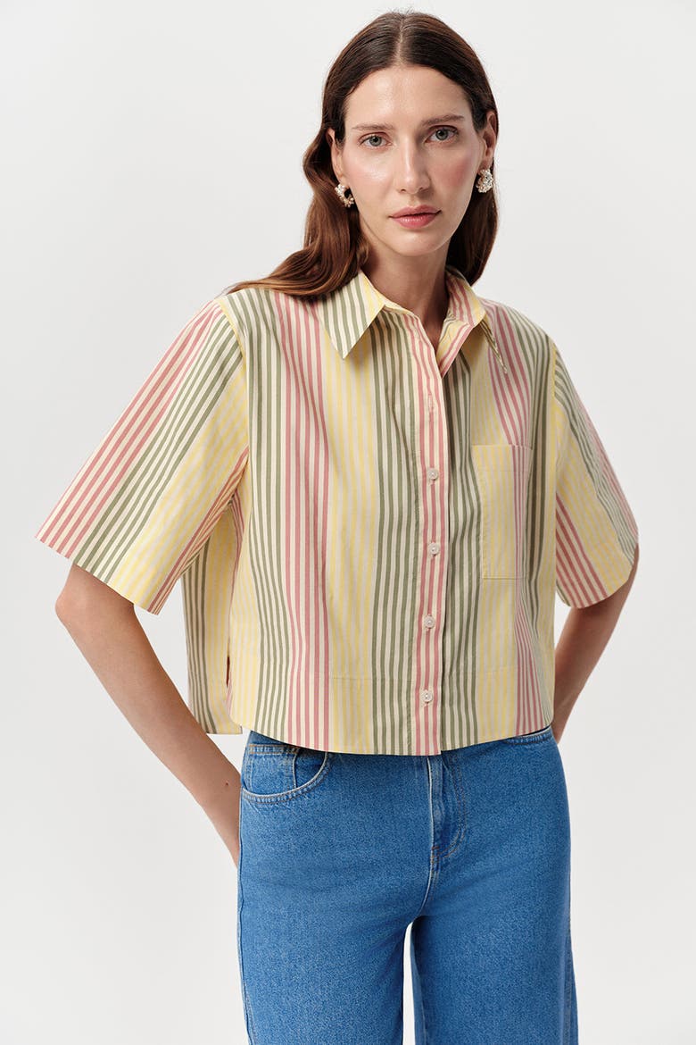 Ambra Half Sleeve Crop Shirt, Alternate, color, Multi Color