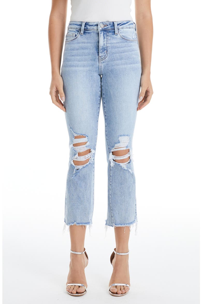 Tina High Waist Distressed Crop Flare Jeans, Main, color, LIGHT BLUE