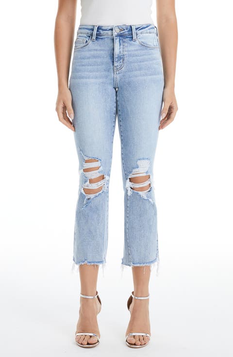Tina High Waist Distressed Crop Flare Jeans