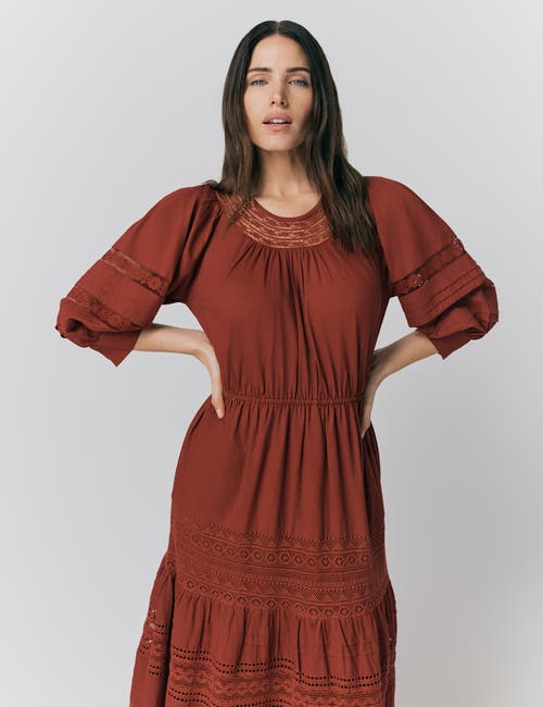 Ghost London Leoni Lace Trim Cotton Midi Dress In Brown