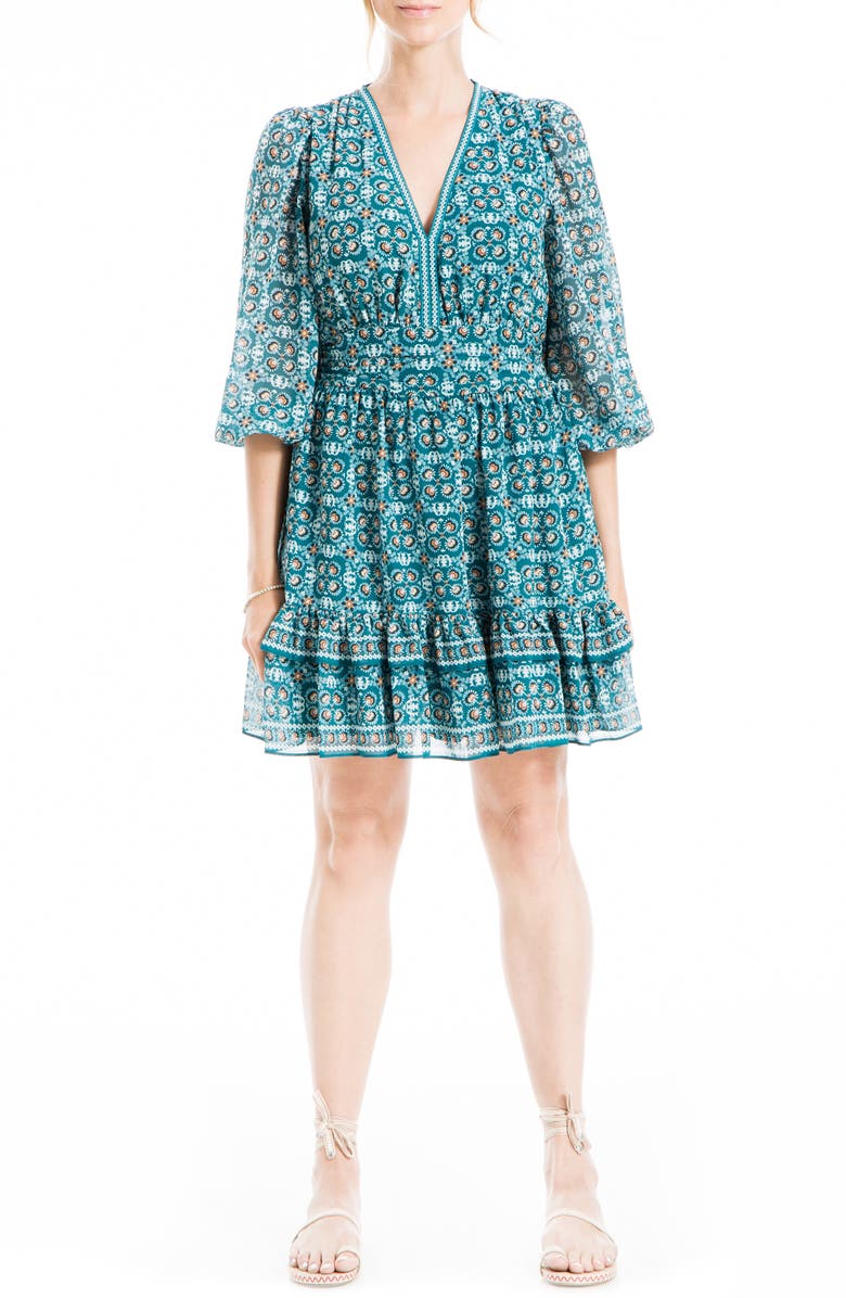 MAX STUDIO Tiered Medallion Print Dress, Main, color,