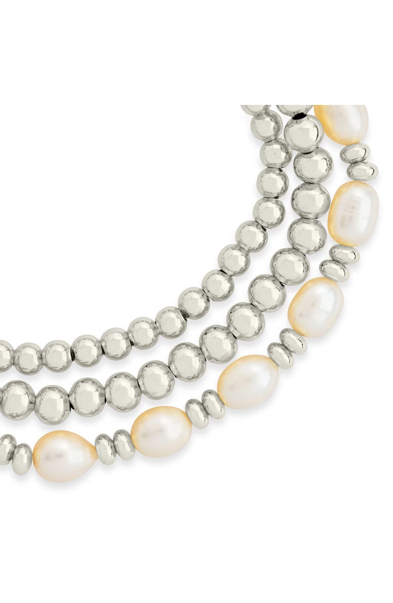 Sterling Forever Viola Set of 3 Pearl Beaded Bracelets, Alternate, color, Silver