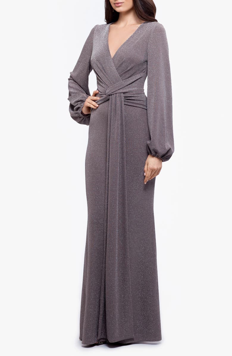 Betsy & Adam Metallic Knit Long Sleeve Gown, Alternate, color,