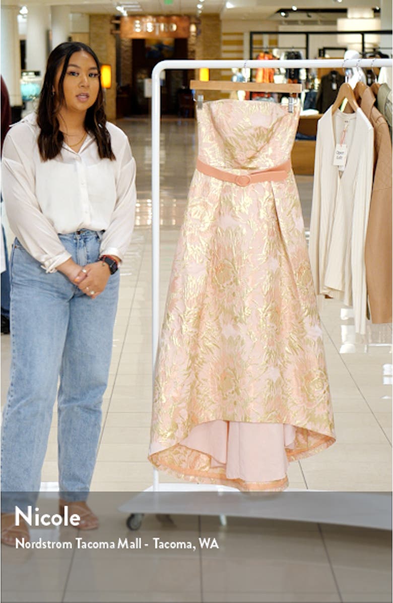 Bella Floral Jacquard Belted High-Low Gown, sales video thumbnail